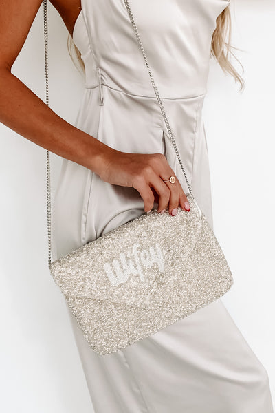 "Wifey" Beaded Envelope Clutch (Silver) - NanaMacs