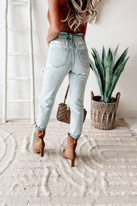 Tiana Kancan High Rise Distressed Paperbag Jeans (Light) - NanaMacs