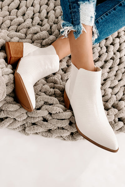 IMPERFECT Slightly Salty Faux Croc Elastic Ankle Booties (Croco Cream) - NanaMacs