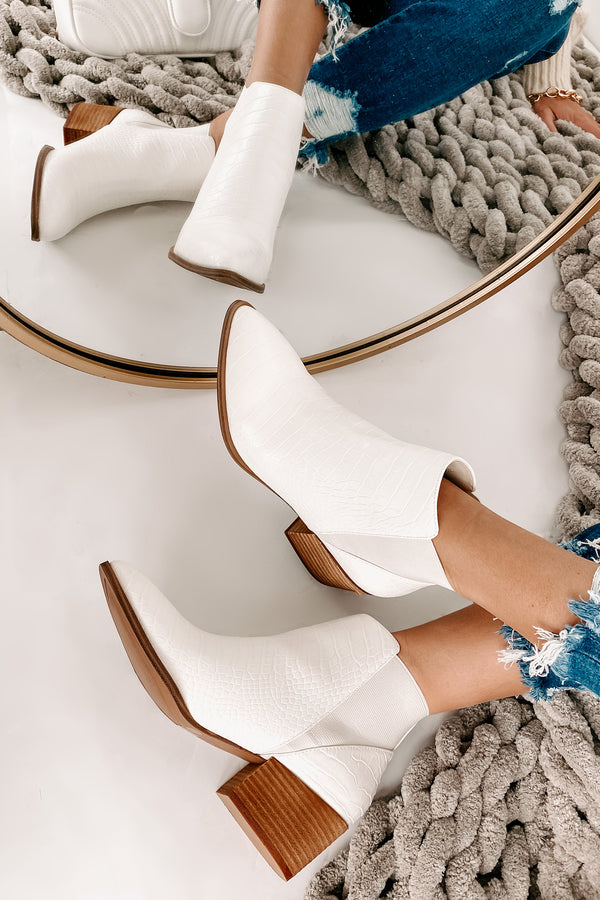 IMPERFECT Slightly Salty Faux Croc Elastic Ankle Booties (Croco Cream) - NanaMacs