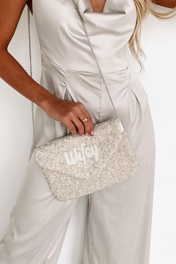 "Wifey" Beaded Envelope Clutch (Silver) - NanaMacs