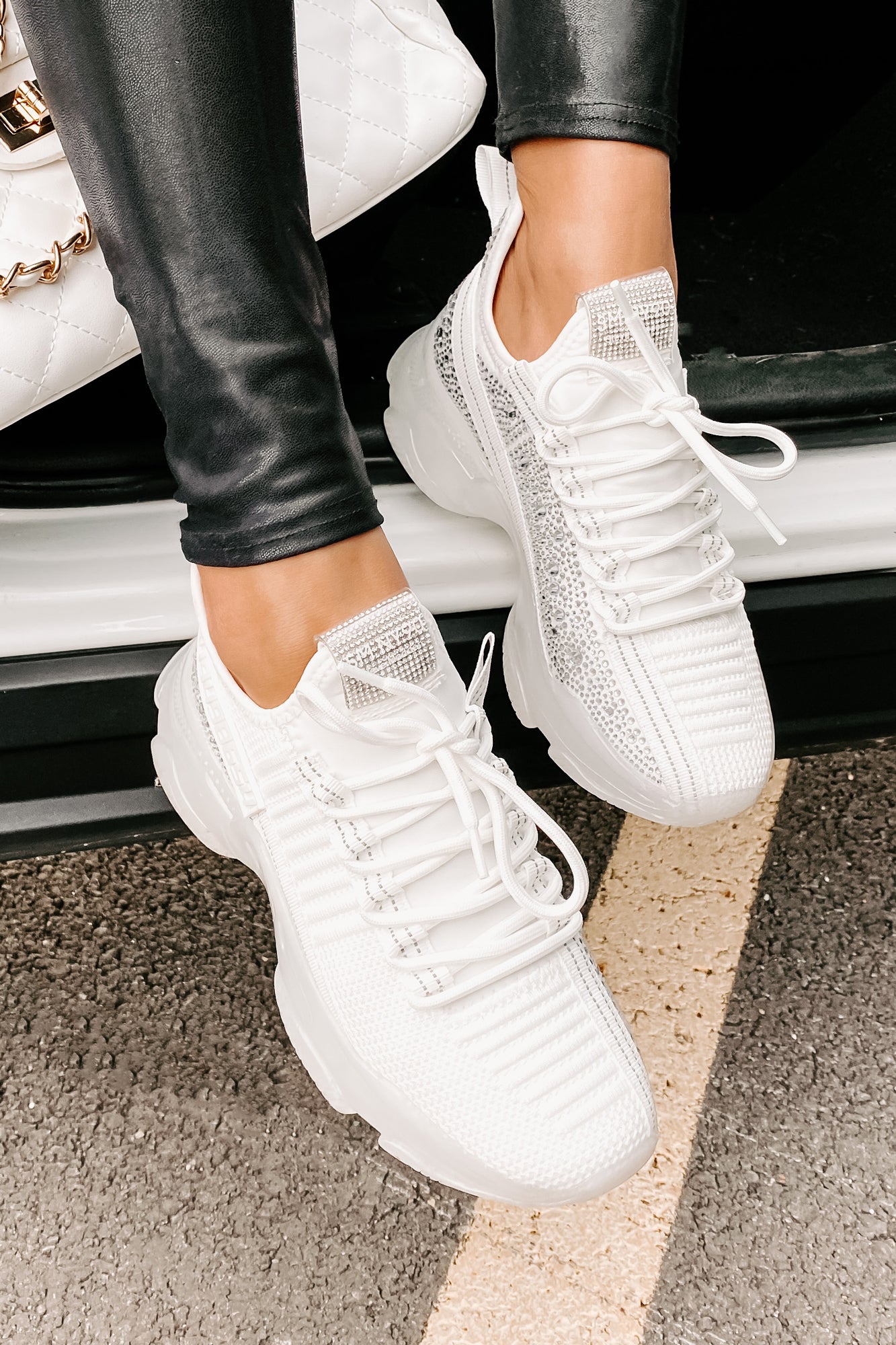 Raise The Bar Steve Madden Chunky Rhinestone Sneakers (White Multi