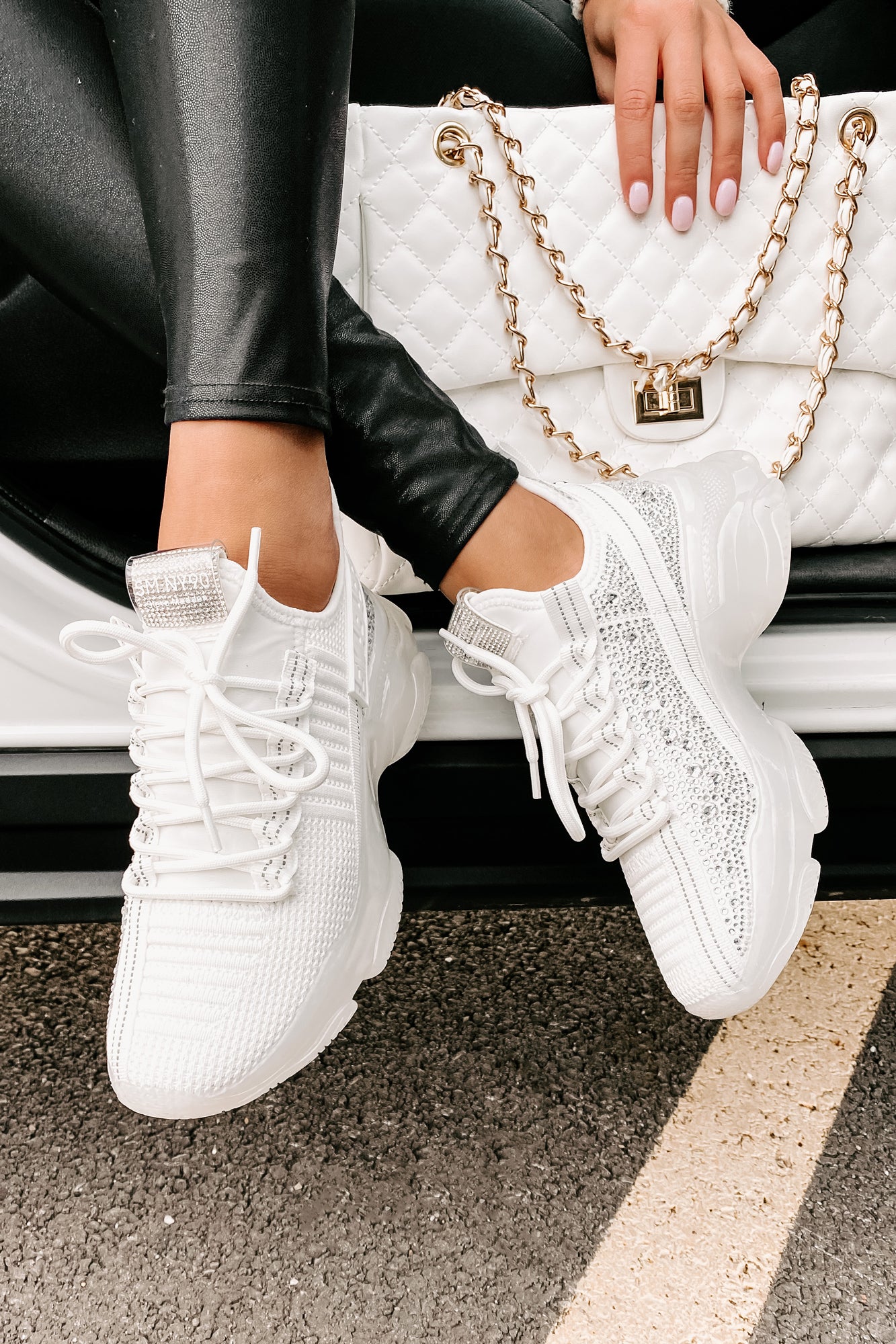 Raise The Bar Steve Madden Chunky Rhinestone Sneakers (White Multi