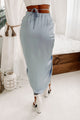 Certain Expectations Ruched Satin Midi Skirt (Misty Blue) - NanaMacs
