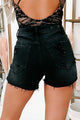 Closely Watching Button-Fly High Rise Distressed Denim Shorts (Black) - NanaMacs