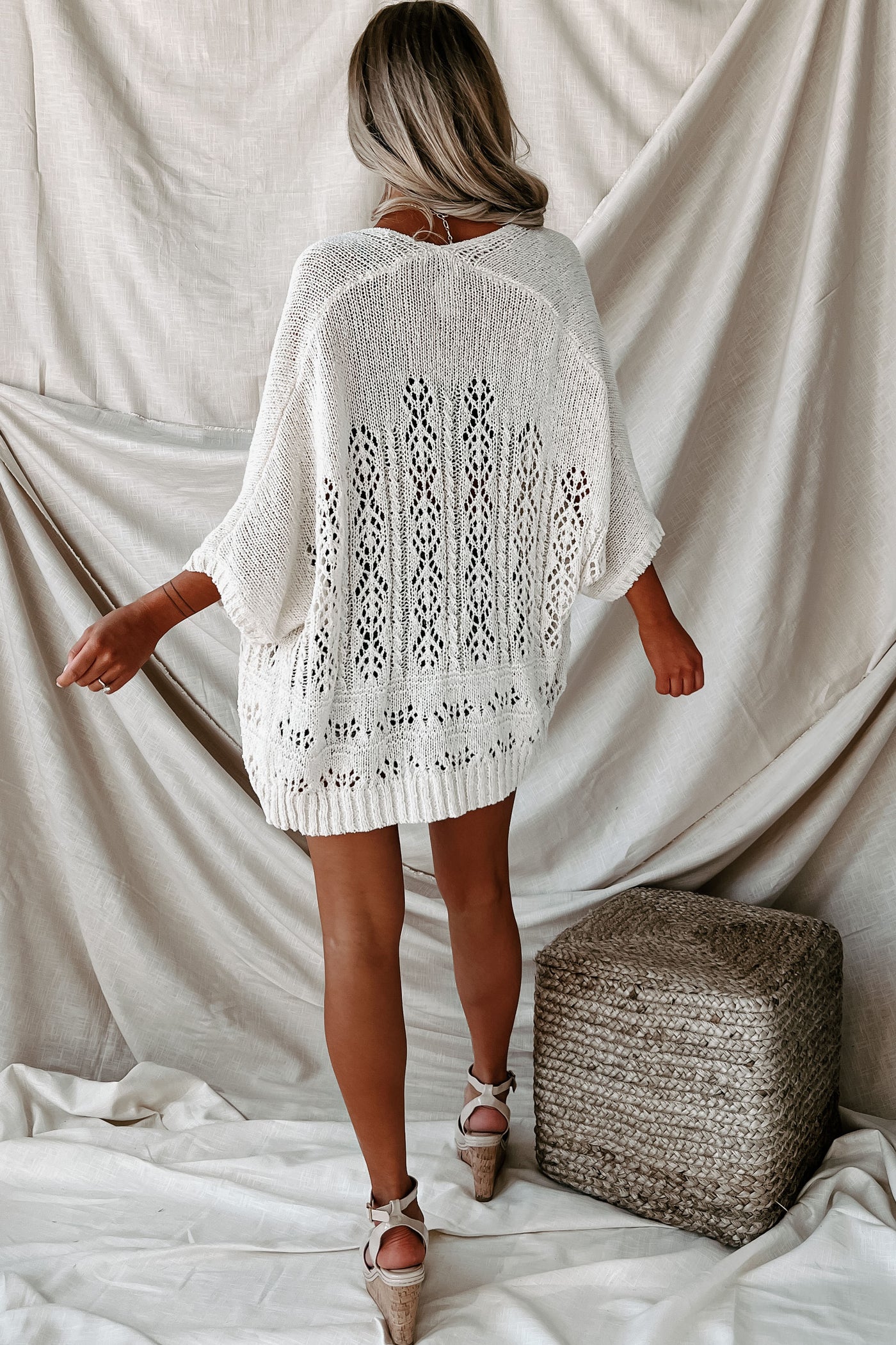 Laid Back Lifestyle Open Front Crochet Knit Cardigan (Cream) - NanaMacs