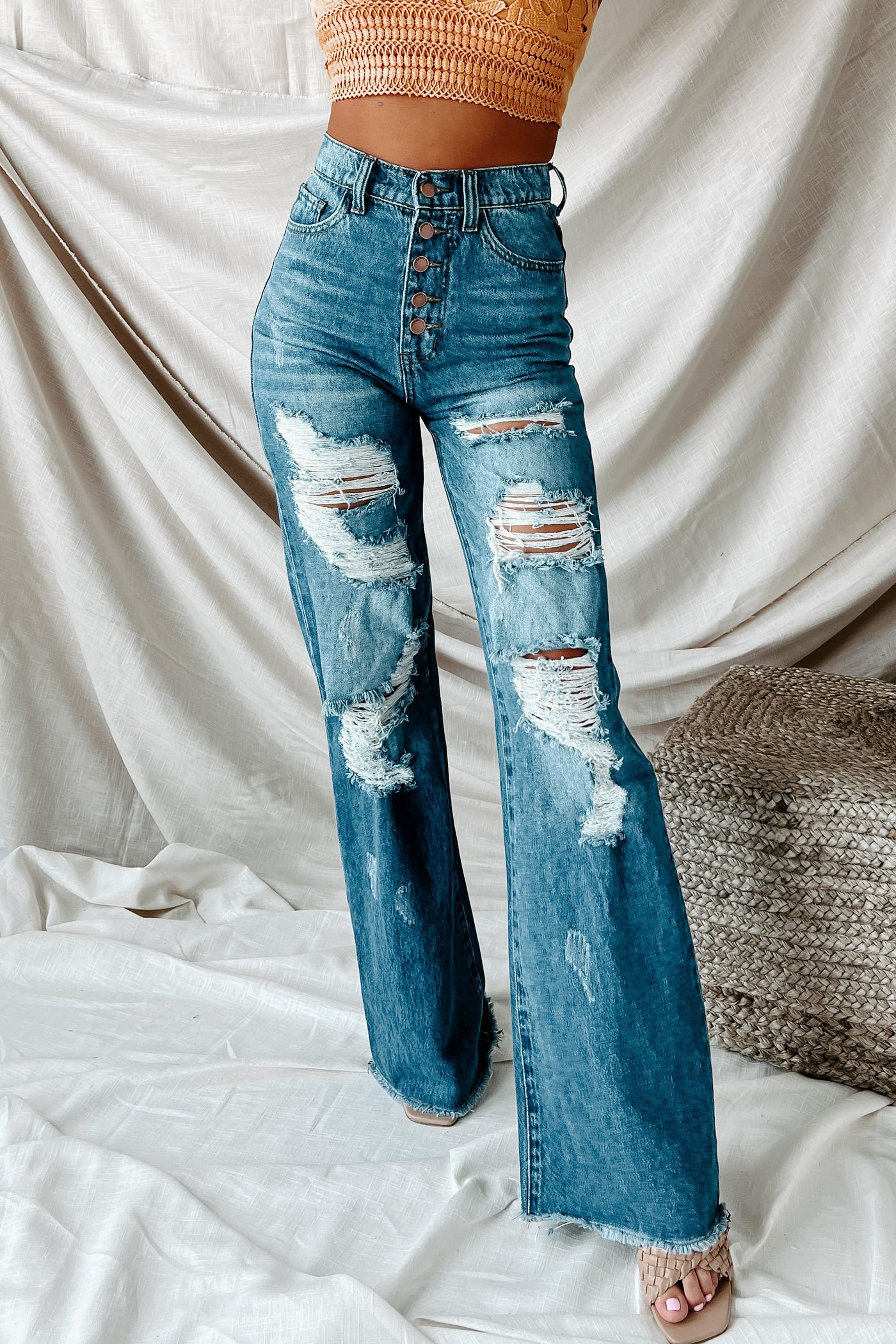 Baxter High Rise Distressed Wide Leg Jeans (Medium) - NanaMacs