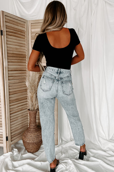 Maliah Short Sleeve Scoop Back Bodysuit (Black) - NanaMacs