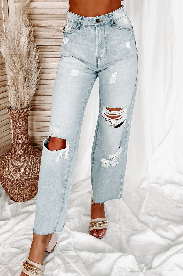 Joleen High Rise Distressed Wide Leg Jeans (Light) - NanaMacs