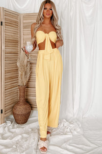 Vacation Mindset Strapless Tie Top & Pants Set (Pastel Yellow) - NanaMacs