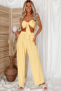 Vacation Mindset Strapless Tie Top & Pants Set (Pastel Yellow) - NanaMacs