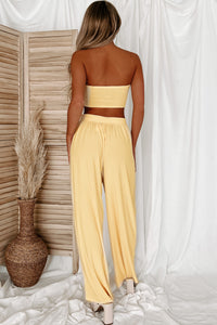 Vacation Mindset Strapless Tie Top & Pants Set (Pastel Yellow) - NanaMacs