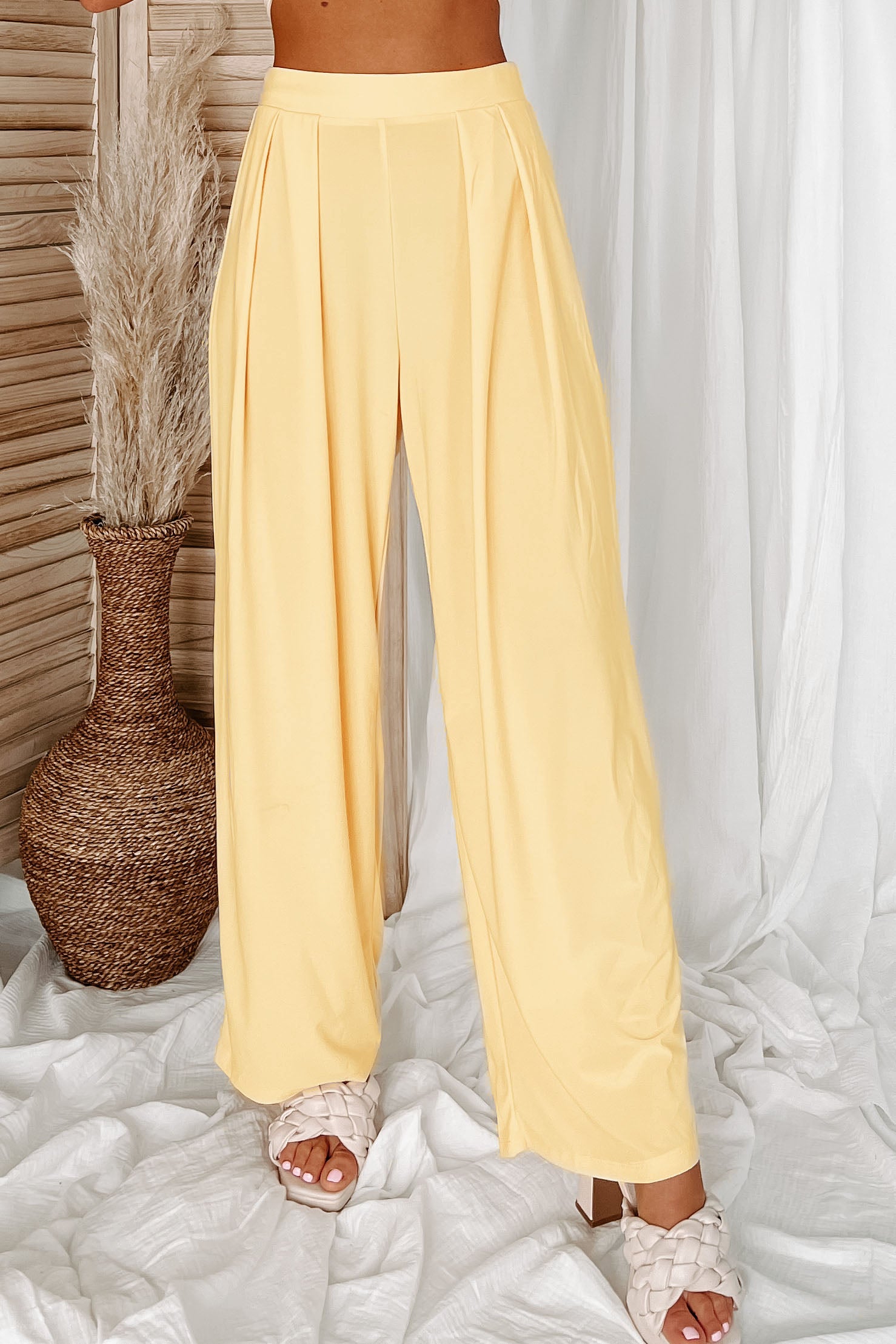 Vacation Mindset Strapless Tie Top & Pants Set (Pastel Yellow) - NanaMacs