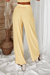 Vacation Mindset Strapless Tie Top & Pants Set (Pastel Yellow) - NanaMacs
