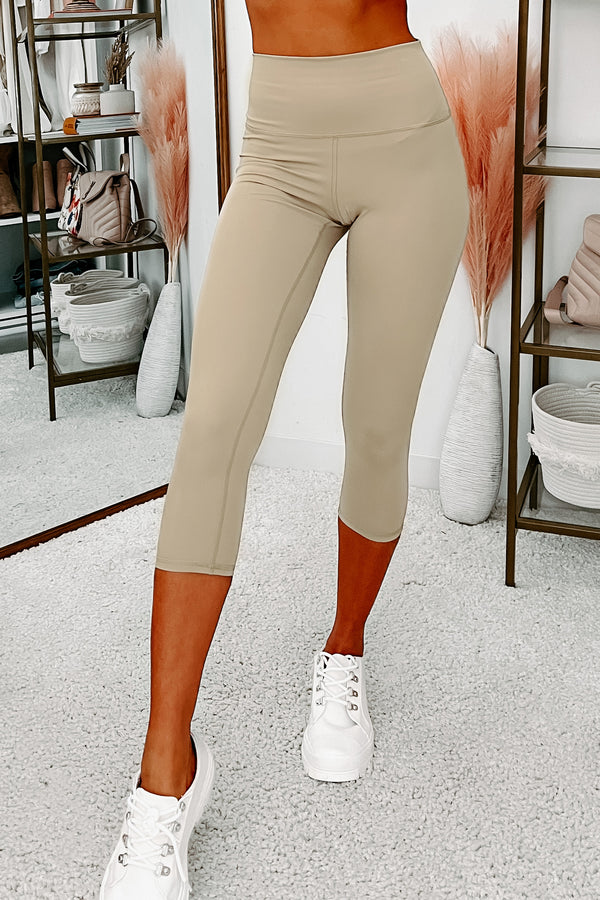 Getting Things Done Mid-Rise Capri Leggings (Taupe) - NanaMacs