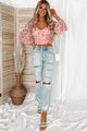 Grab Your Attention Ruched Mesh Sleeve Crop Top (Pink) - NanaMacs