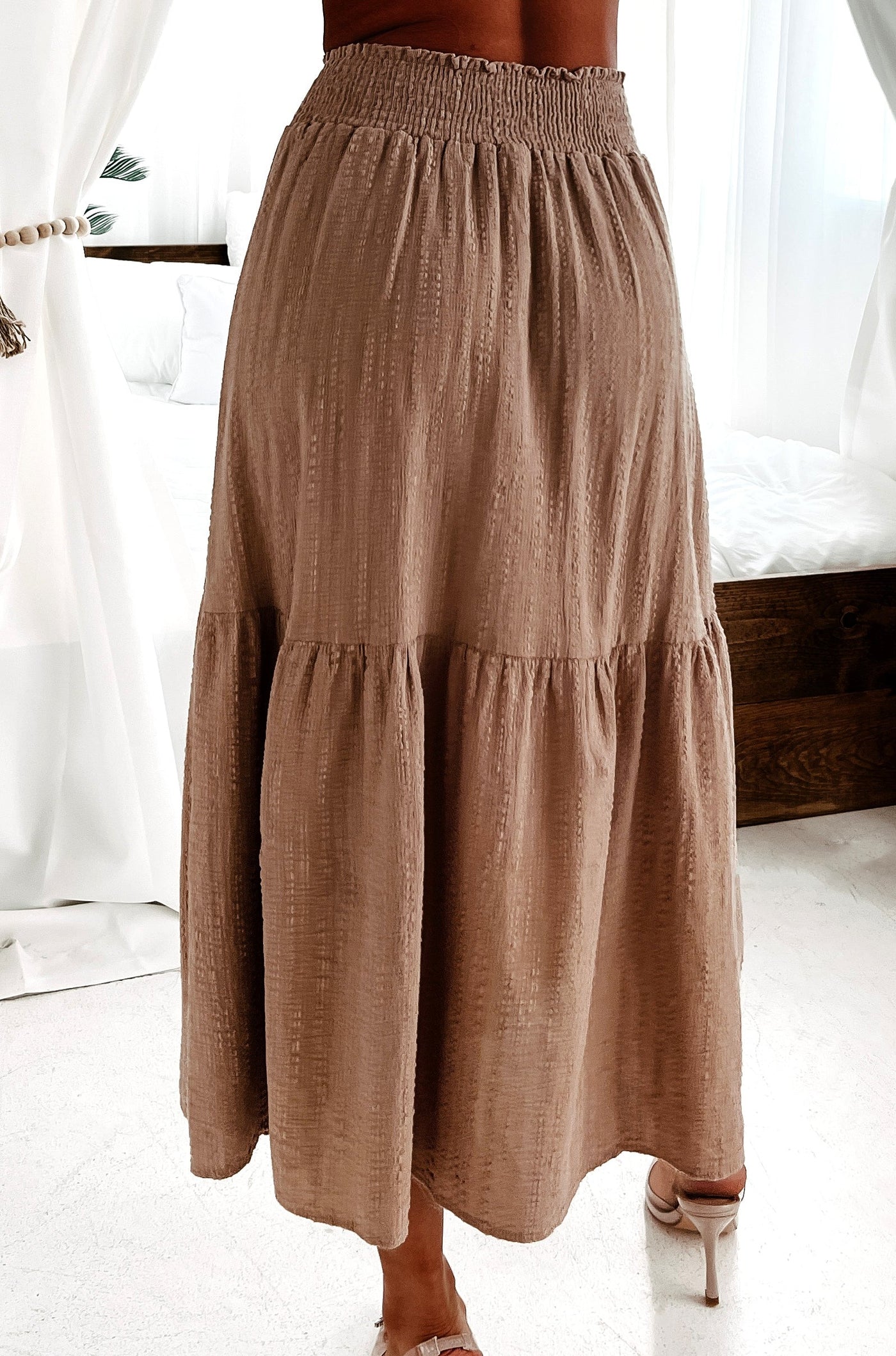 Talla Textured Midi Skirt (Natural Khaki) - NanaMacs