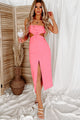 Flirty Talk Cut-Out Split Hem Tube Dress (Pink) - NanaMacs