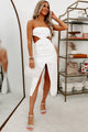Flirty Talk Cut-Out Split Hem Tube Dress (Off White) - NanaMacs