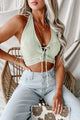 Calling My Name Corduroy Halter Neck Crop Top (Light Sage) - NanaMacs