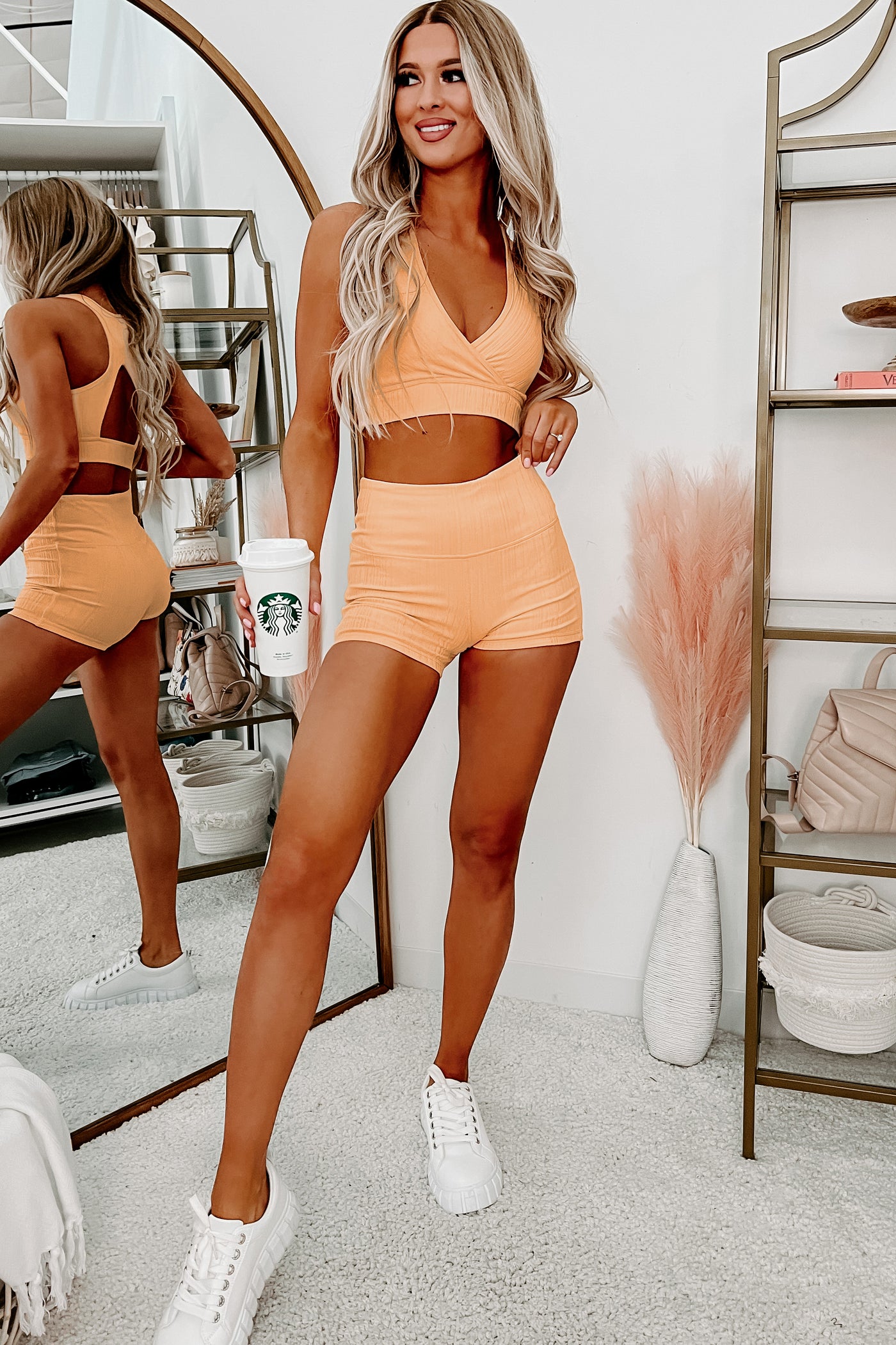 Built Strong Textured Lines Activewear Set (Apricot Ice) - NanaMacs