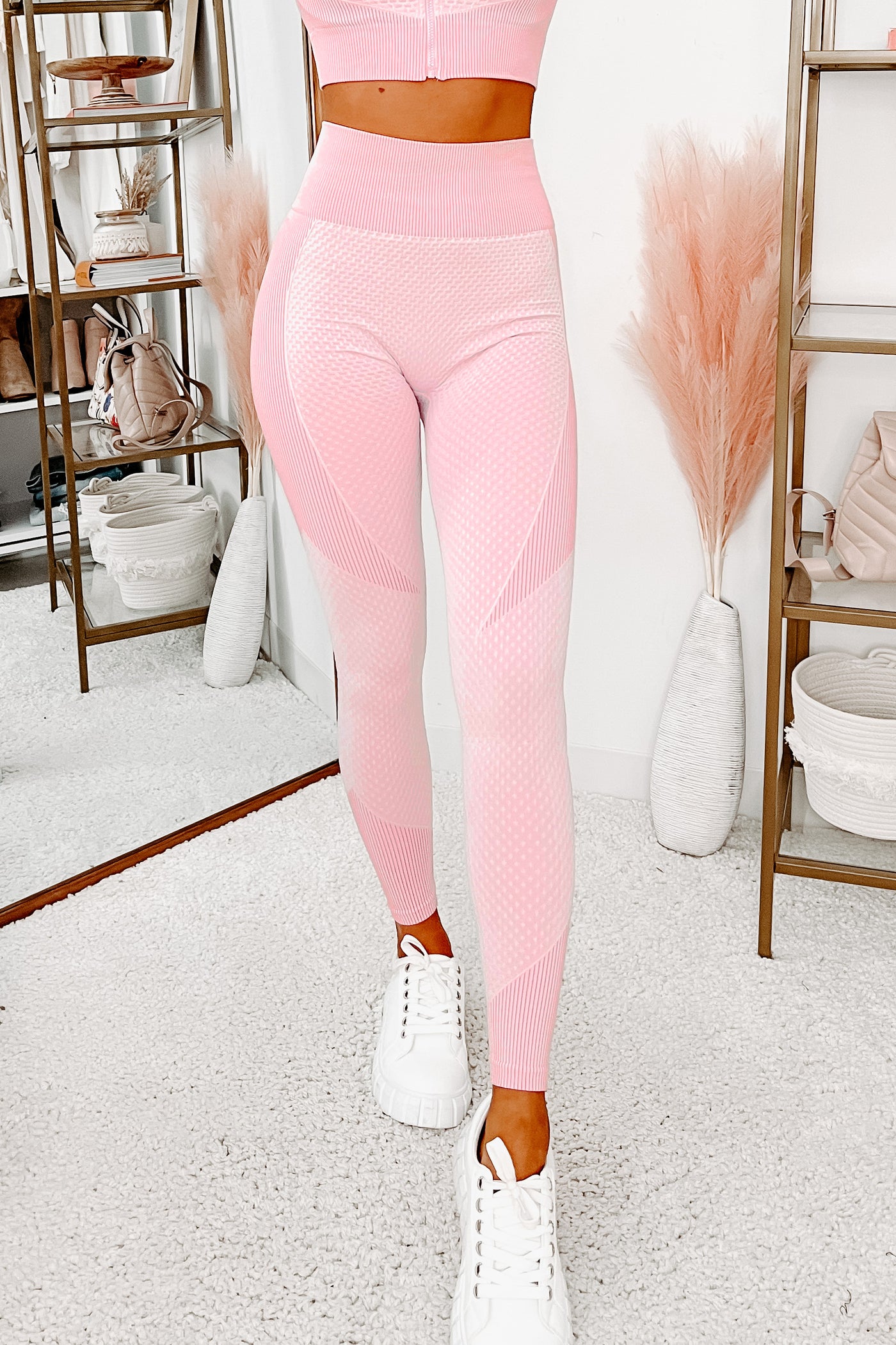 Cardio Cutie Honeycomb Two-Piece Activewear Set (Light Pink