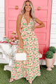 Fantastically Floral Open Back Maxi Dress (Green) - NanaMacs