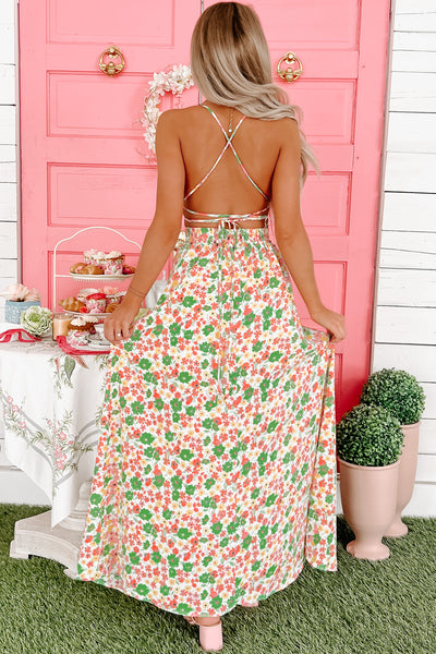 Fantastically Floral Open Back Maxi Dress (Green) - NanaMacs