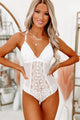 Up To The Challenge Strappy Lace Bodysuit (White) - NanaMacs