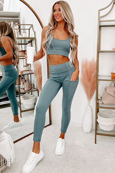 No Contest Crop Top & Leggings Active Set (Teal Grey) - NanaMacs