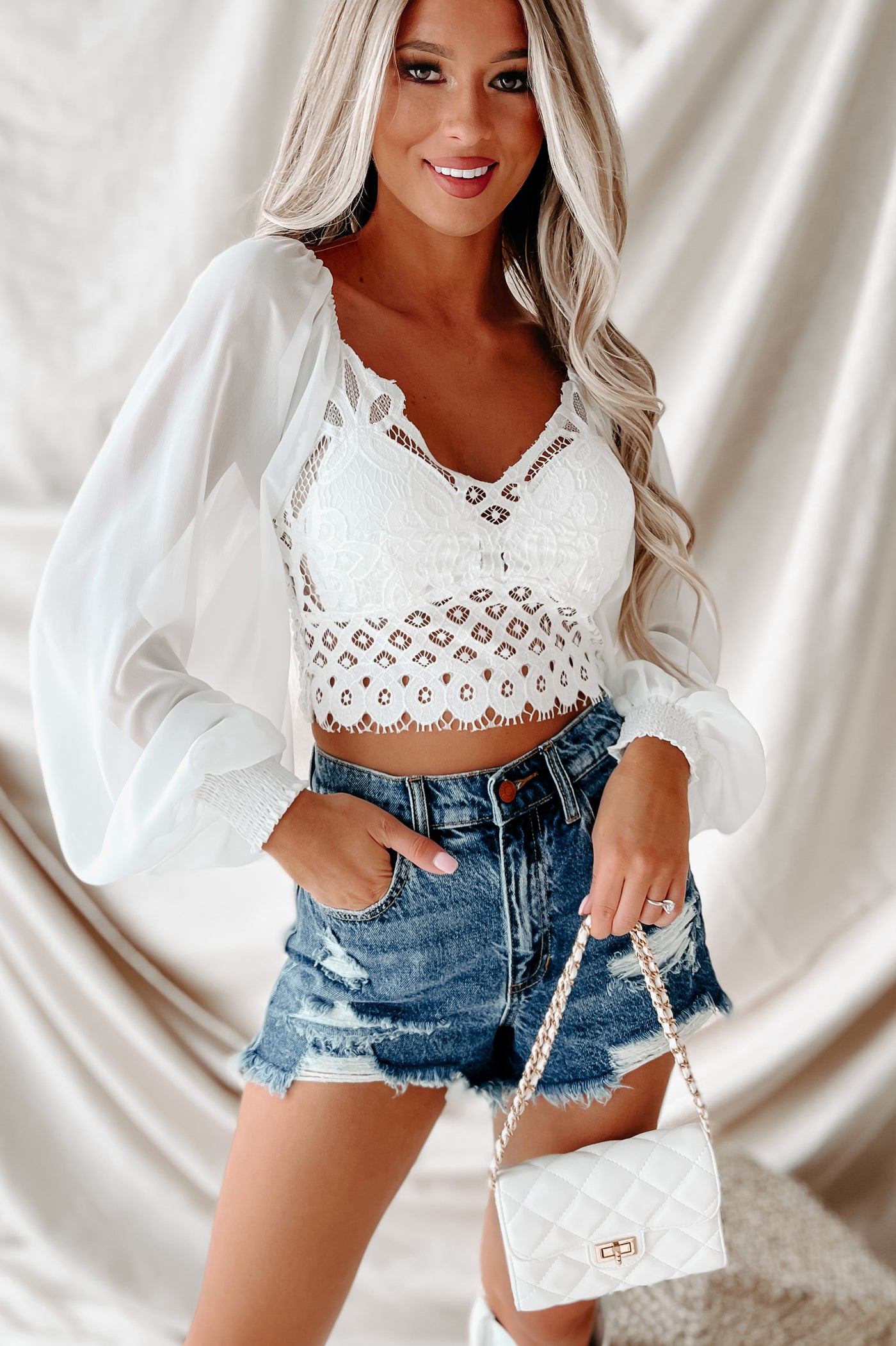 Lace Long Sleeve Top Offwhite