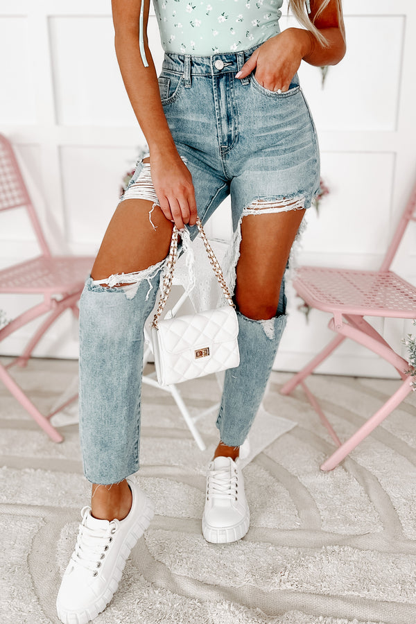 Keeping It Cool High Rise Heavily Distressed Boyfriend Jeans (Light) - NanaMacs