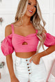 Feeling Delightful Cold Shoulder Crop Top (Fuschia) - NanaMacs