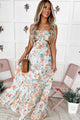 Tropical Trends Halter Smocked Floral Maxi Dress (Aqua Blue) - NanaMacs