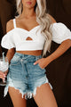 Feeling Delightful Cold Shoulder Crop Top (Off White) - NanaMacs