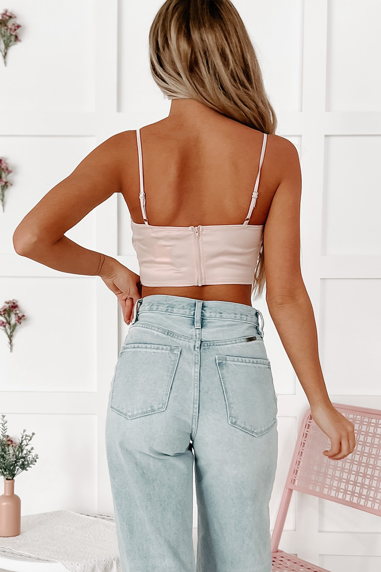 Drowning In Desire Bow Front Satin Crop Top (Pink) - NanaMacs