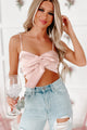 Drowning In Desire Bow Front Satin Crop Top (Pink) - NanaMacs