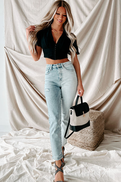 Hooked On Love Hook-Front Mesh Crop Top (Black) - NanaMacs