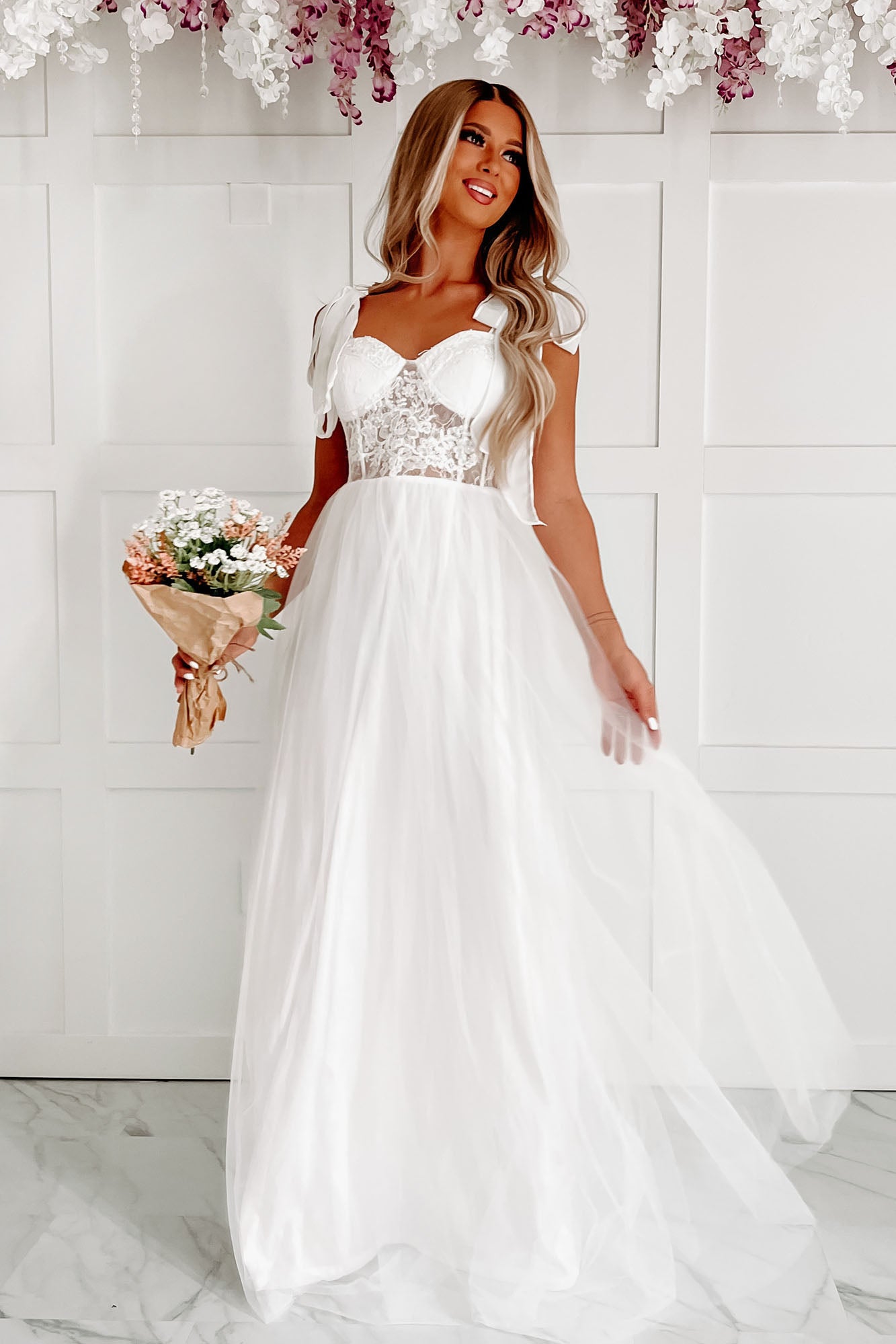 Toss The Bouquet Sequin Lace Tulle Maxi Dress (Ivory) - NanaMacs