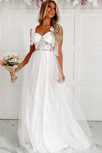 Toss The Bouquet Sequin Lace Tulle Maxi Dress (Ivory) - NanaMacs