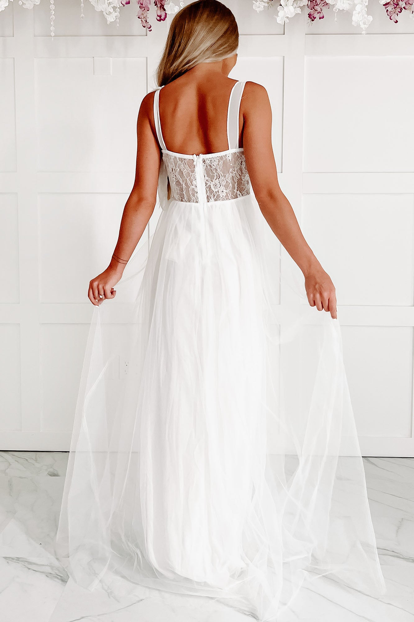 Toss The Bouquet Sequin Lace Tulle Maxi Dress (Ivory) - NanaMacs