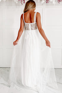 Toss The Bouquet Sequin Lace Tulle Maxi Dress (Ivory) - NanaMacs