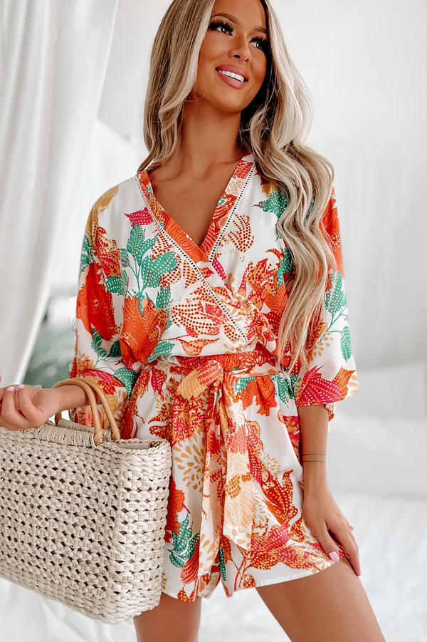 Irma Floral Kimono Sleeve Romper (Ivory) - NanaMacs