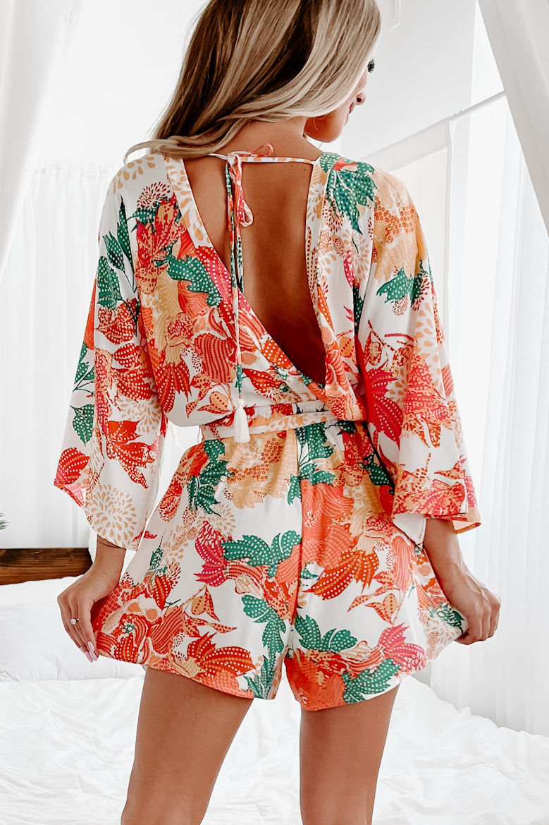 Irma Floral Kimono Sleeve Romper (Ivory) - NanaMacs