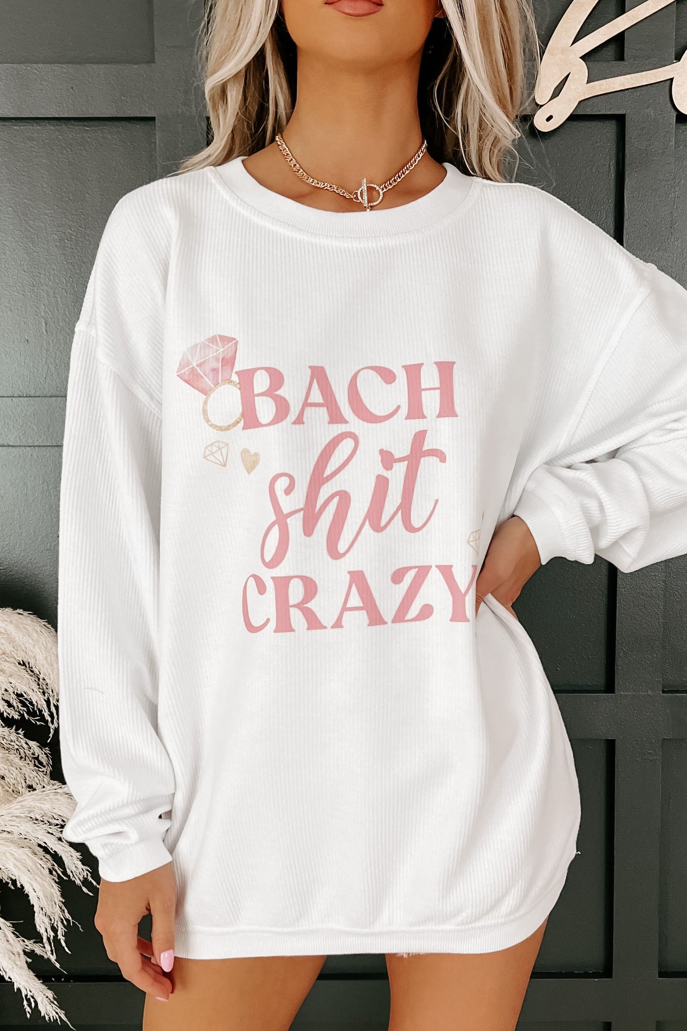 "Bach Shit Crazy" Corded Graphic Crewneck (White) - Print On Demand - NanaMacs