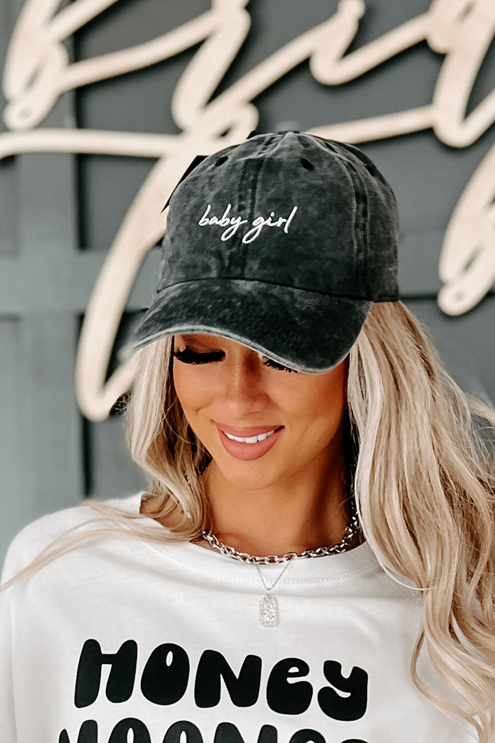 "Baby Girl" Embroidered Baseball Cap (Charcoal) - NanaMacs