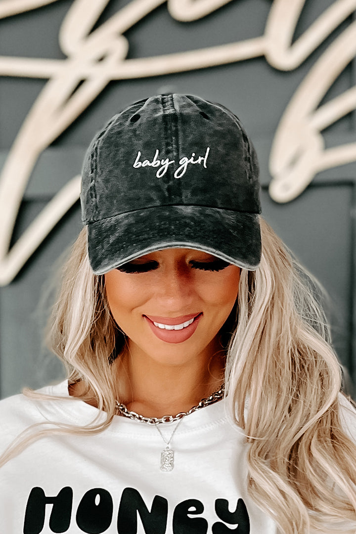 "Baby Girl" Embroidered Baseball Cap (Charcoal) - NanaMacs