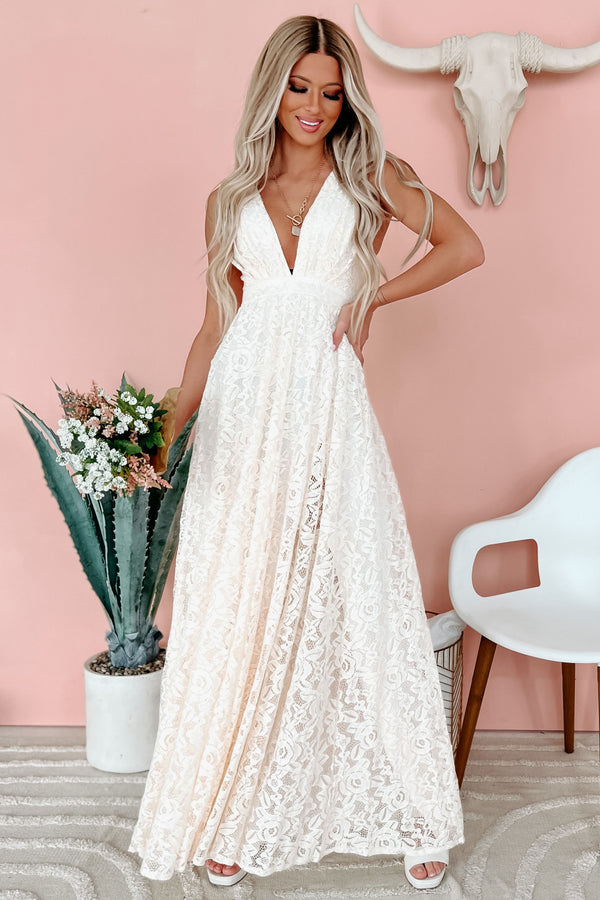 "Lovely In Lace" Floral Lace Maxi Dress (Cream) - NanaMacs