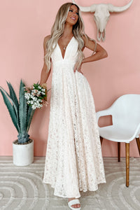 "Lovely In Lace" Floral Lace Maxi Dress (Cream) - NanaMacs