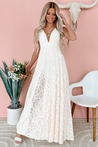 "Lovely In Lace" Floral Lace Maxi Dress (Cream) - NanaMacs
